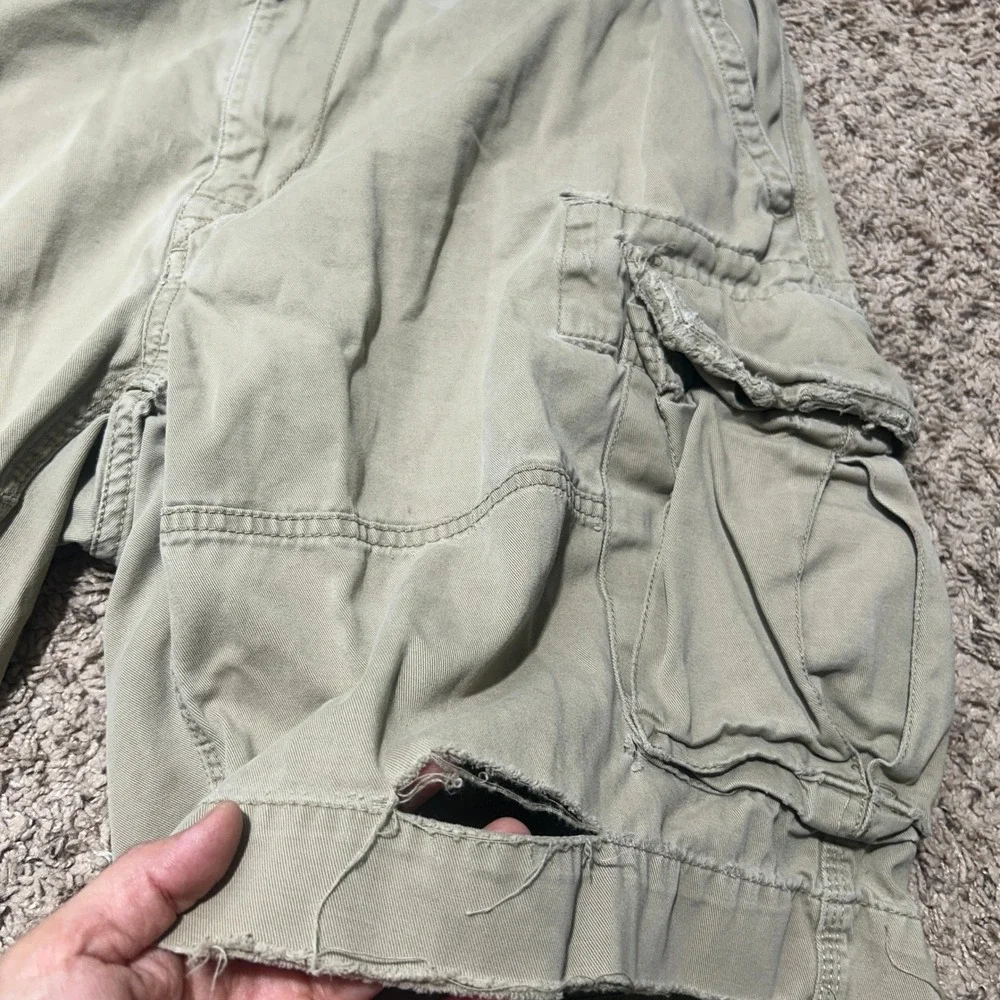 Vintage Polo Ralph Lauren Mens Cargo Shorts Khaki Tan Grunge Sz 36 VTG 6 Pockets
